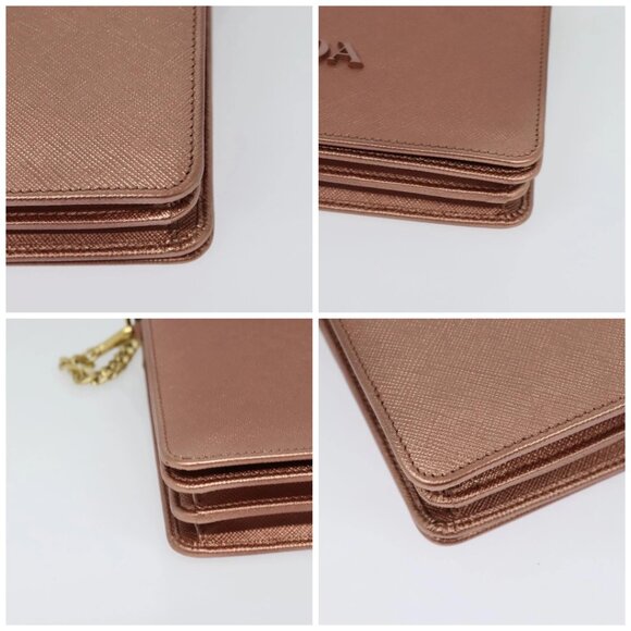 PRADA Chain Shoulder Bag Leather Pink Gold Auth 127990 - Picture 14 of 16